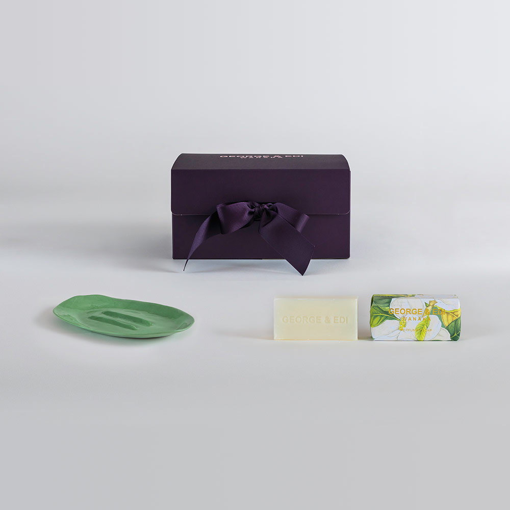 GEORGE & EDI artisanal range - gift box - soap and dish set - green