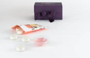 George And Edi Artisanal Gift Box Tea Lights And Ceramic Dish Pink Lr