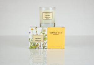 G E Standard Size Candle Liquorice Alpine Flowers Box Yellow Back Of Box